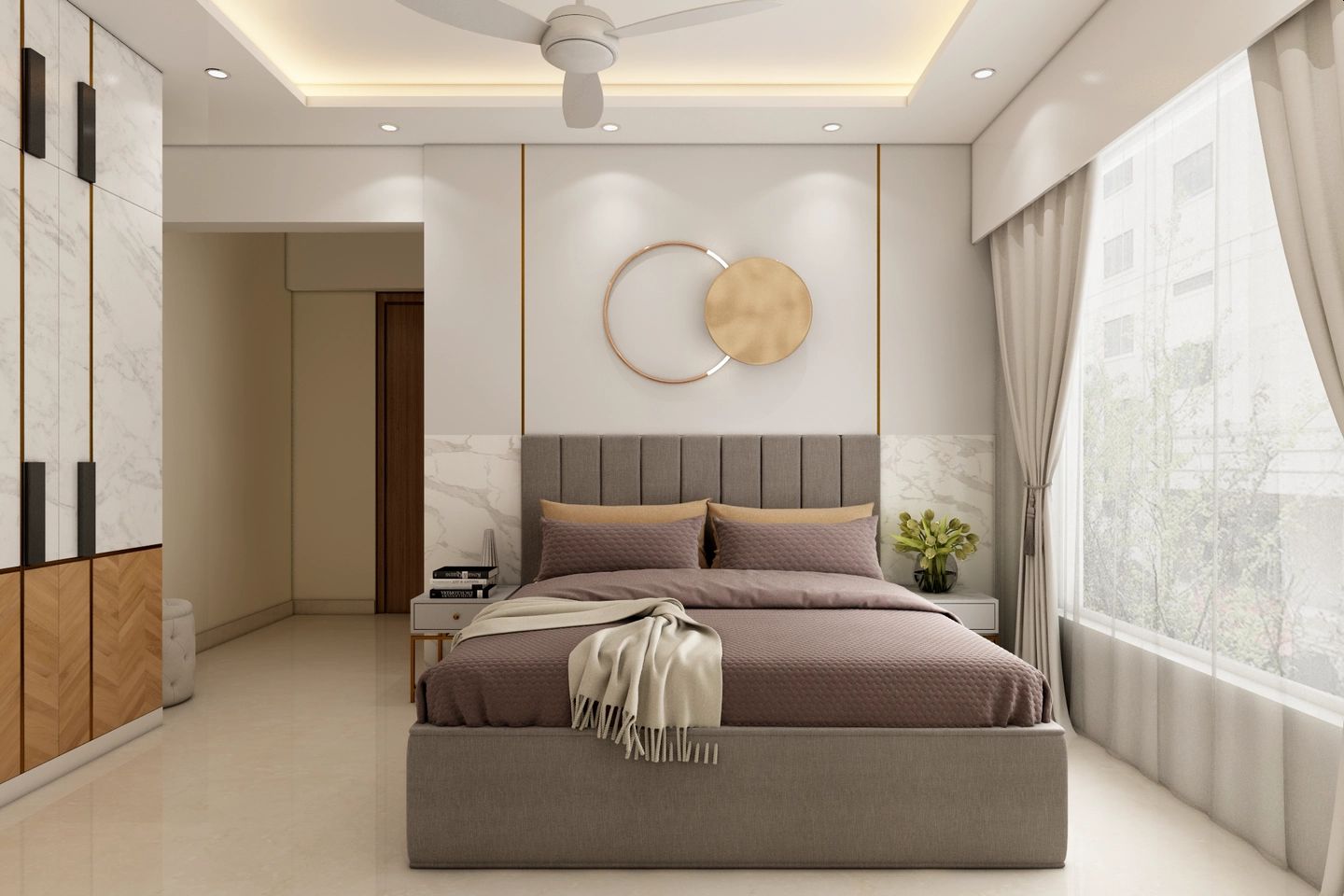 Modern Bedroom With Warm Neutrals And Large Window